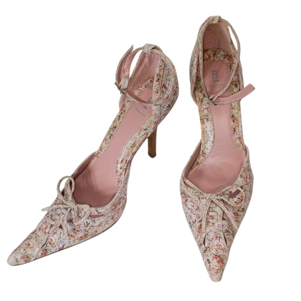 Bakers Vintage Women Floral D'Orsay Pointed Bow Ankle Strap Stiletto Heels Pink